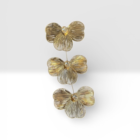 Gold tone Wire Flower Drop Dangle Statement Earrings post back Tanya Creation - Picture 2 of 4